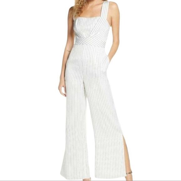 Foxiedox Sappho Jumpsuit Wide Leg White White Stripe Women’s Size Large NWT - Picture 1 of 11